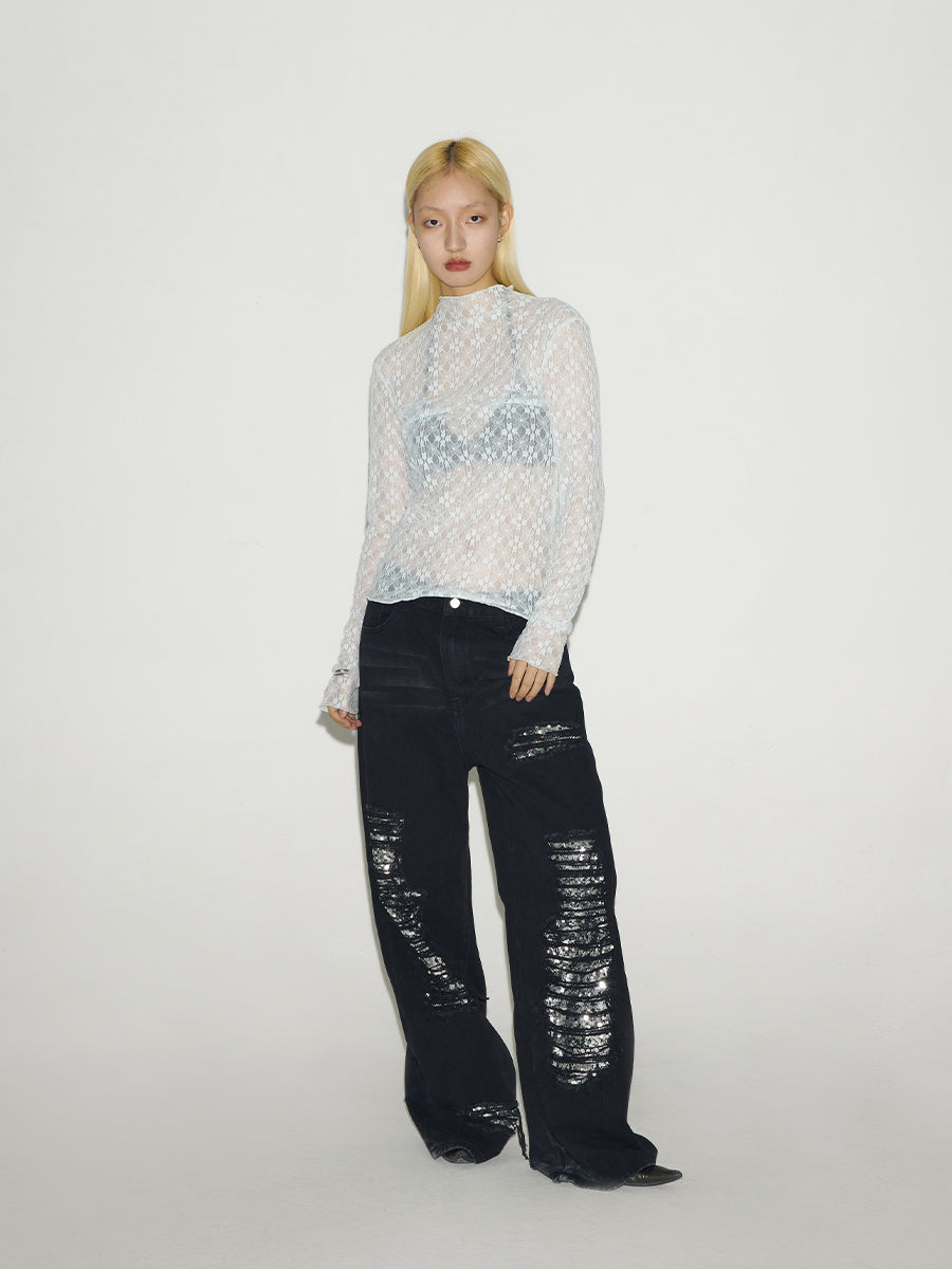 Ripped Wash Damaged glitter jeans