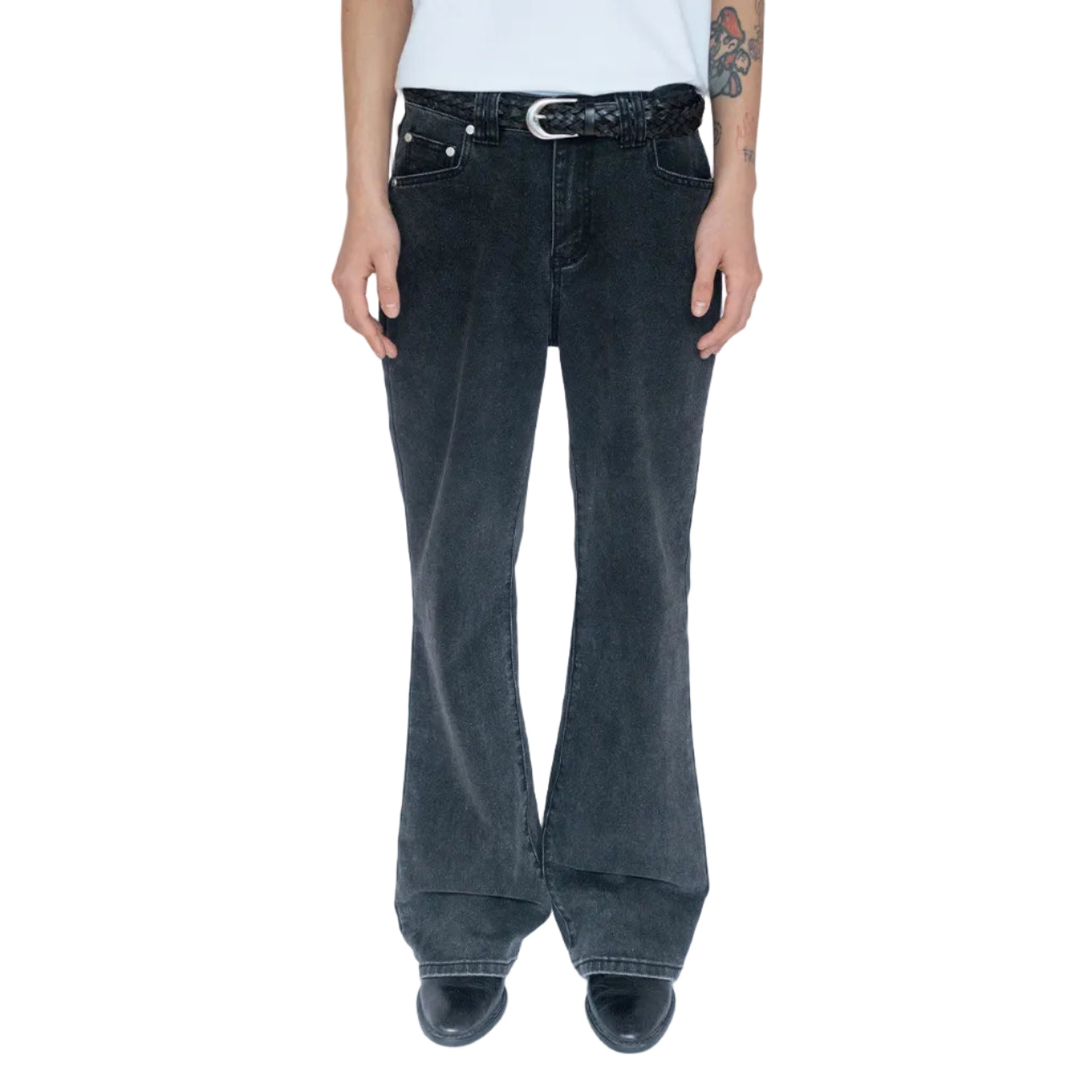 Washed Embroidered Bootcut Jeans