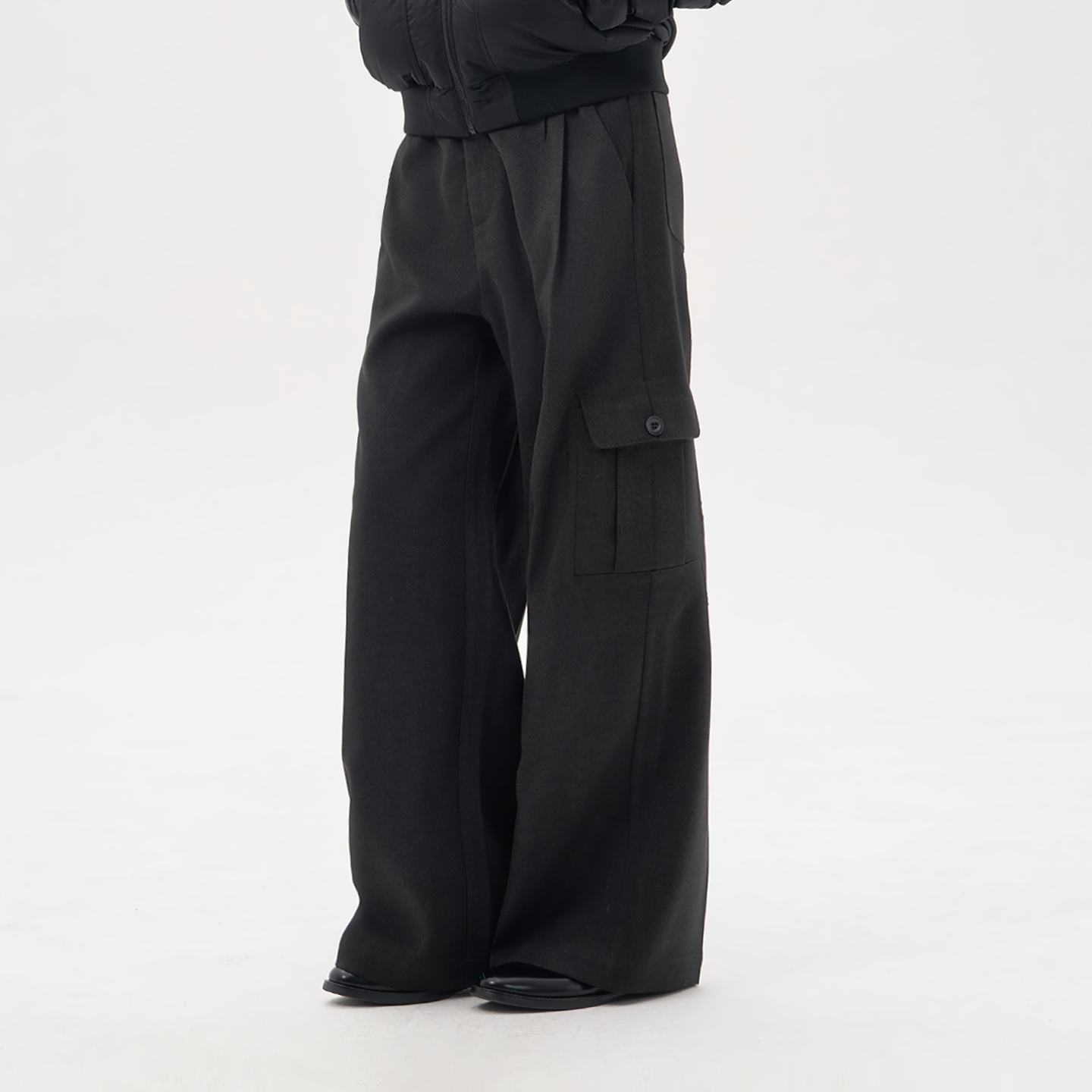 Rock Grey Wool 3D Cargo Trouser