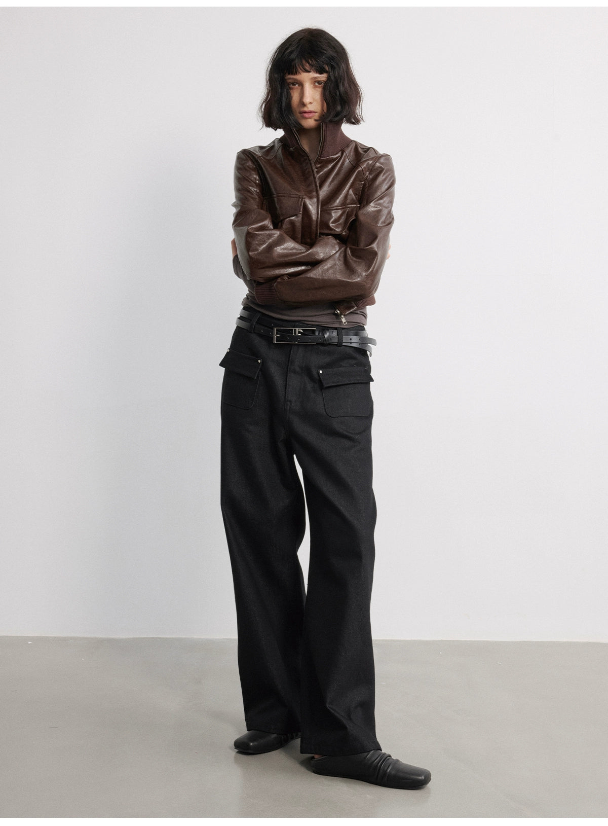 Oil-wax PU Leather Cropped Leather jacket