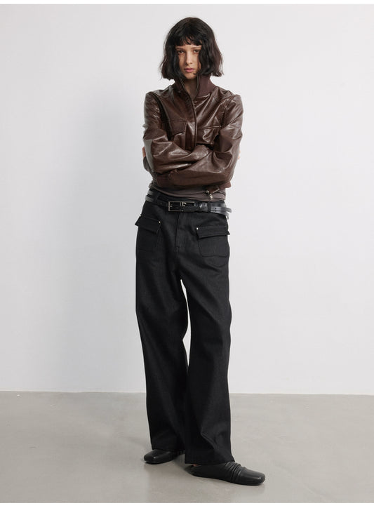 Oil-wax PU Leather Cropped Leather jacket