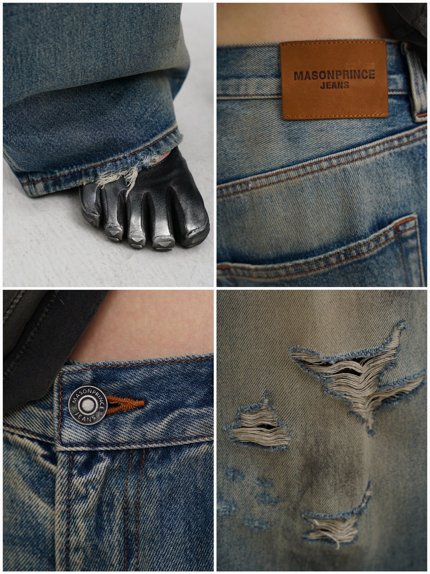 Hand wiped hole jeans