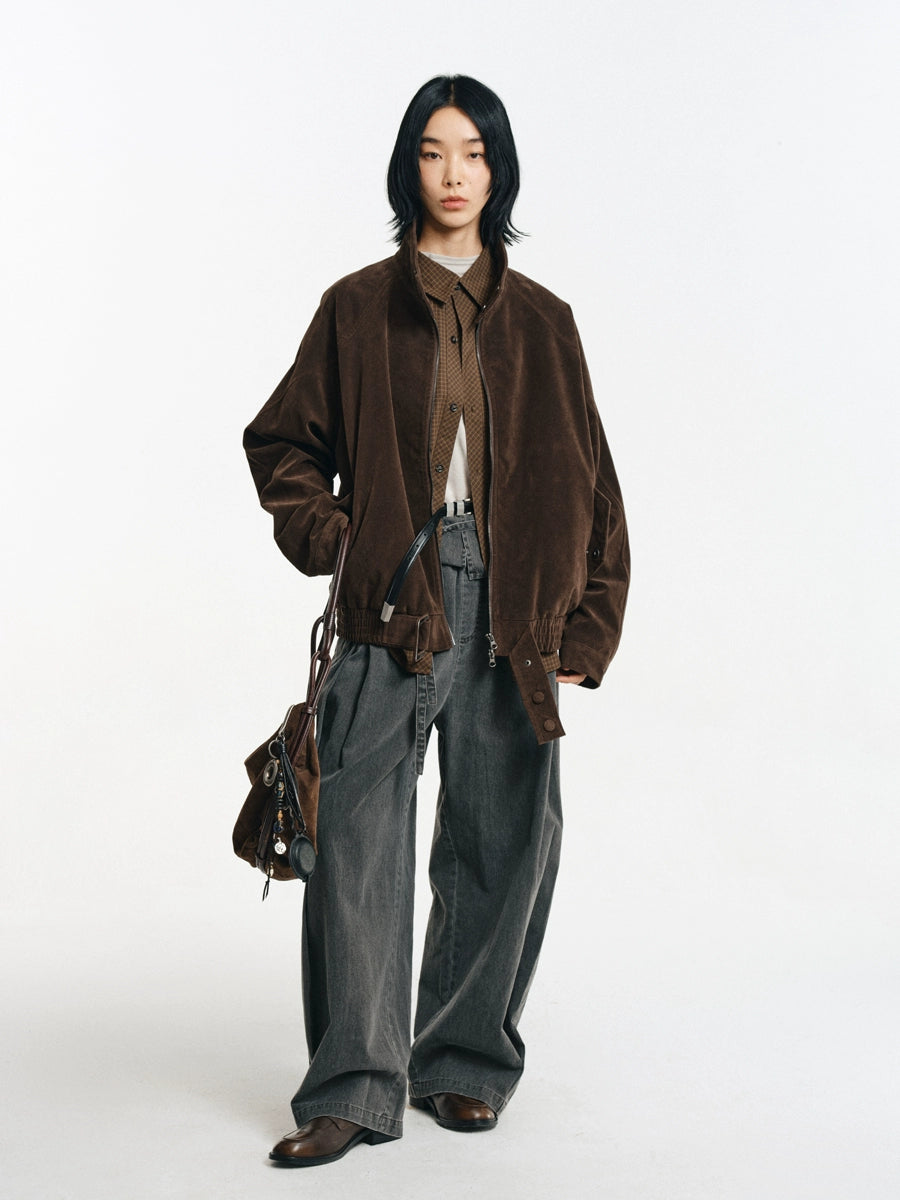 Suede Buckle Harrington jacket