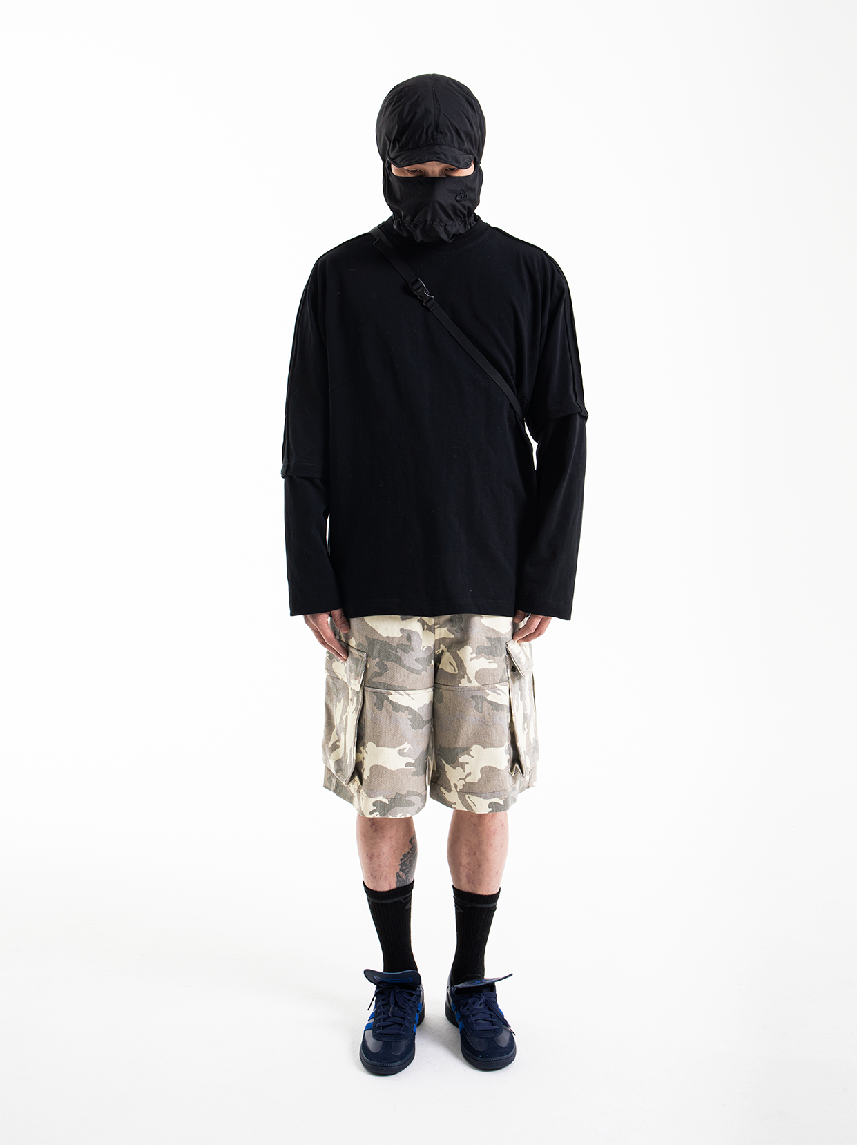 Asymmetrically faux-two-piece solid Long Sleeve T-shirt