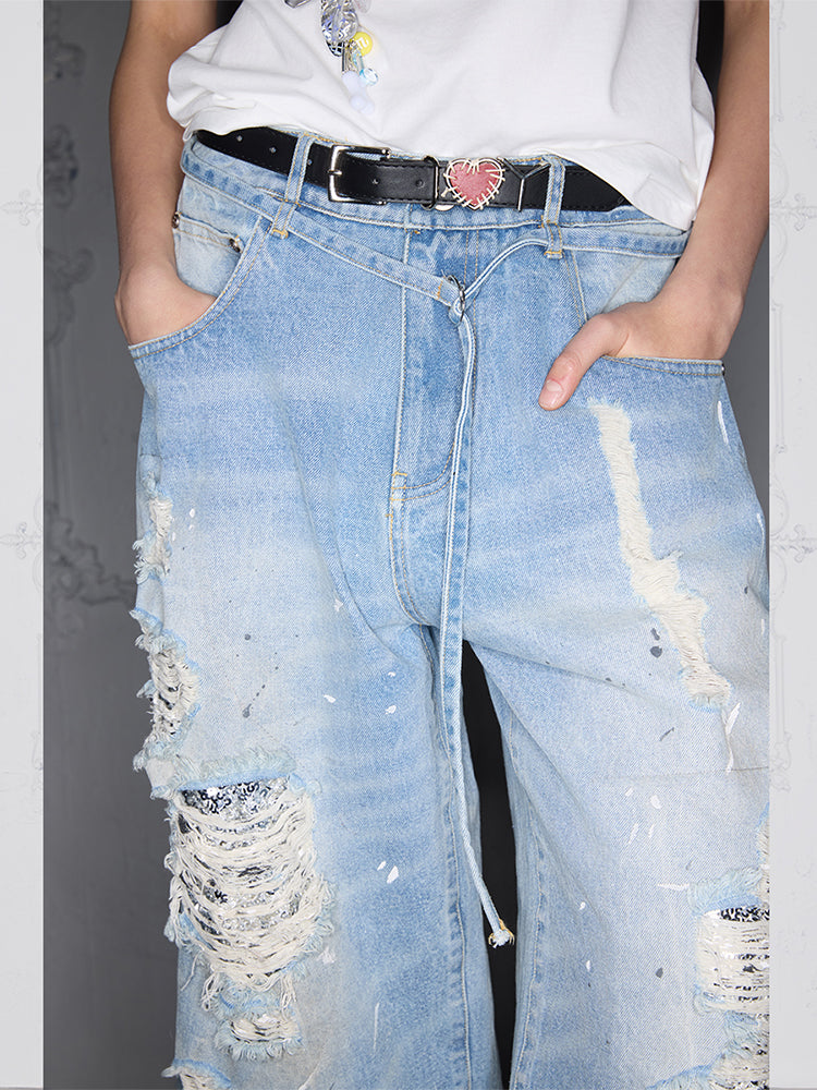 Dirty Paint Damaged cropped Diamond jeans