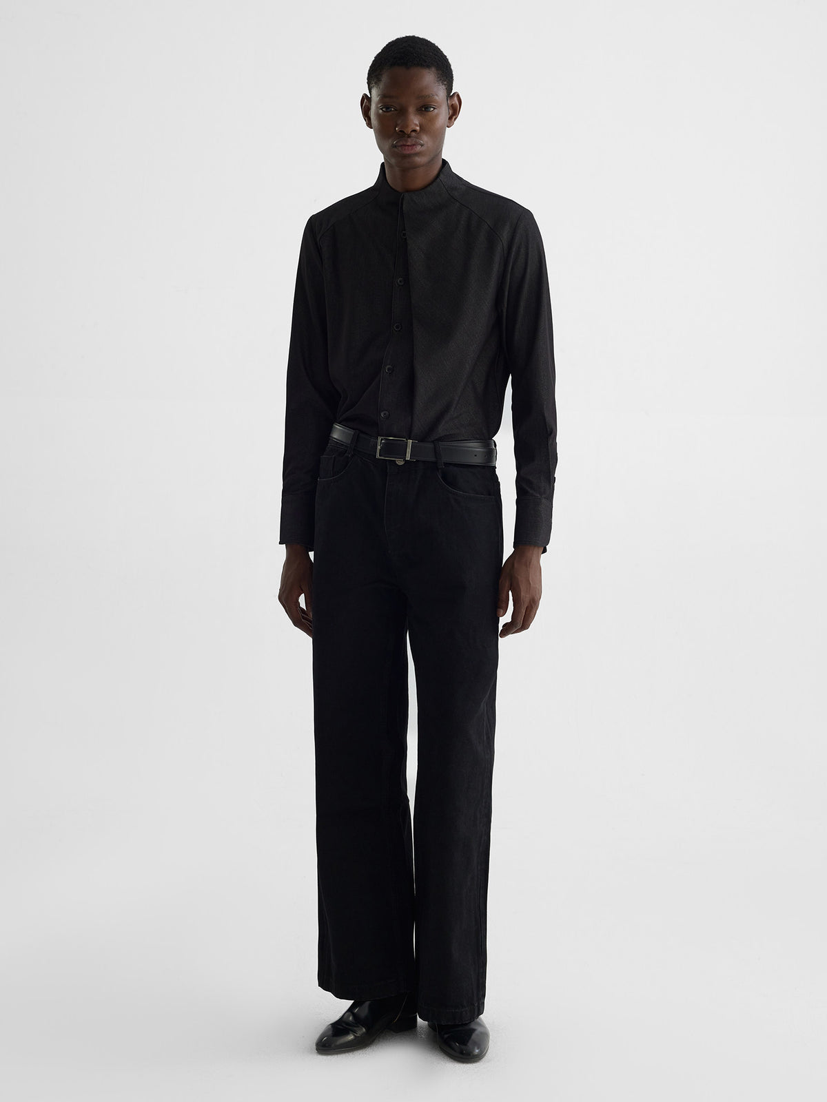 Collarless long-sleeve shirt