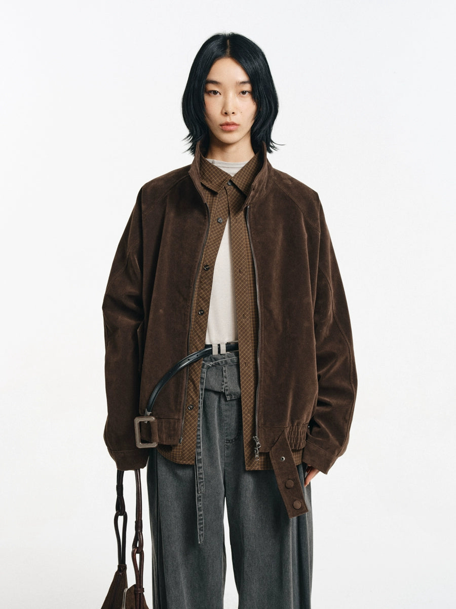 Suede Buckle Harrington jacket