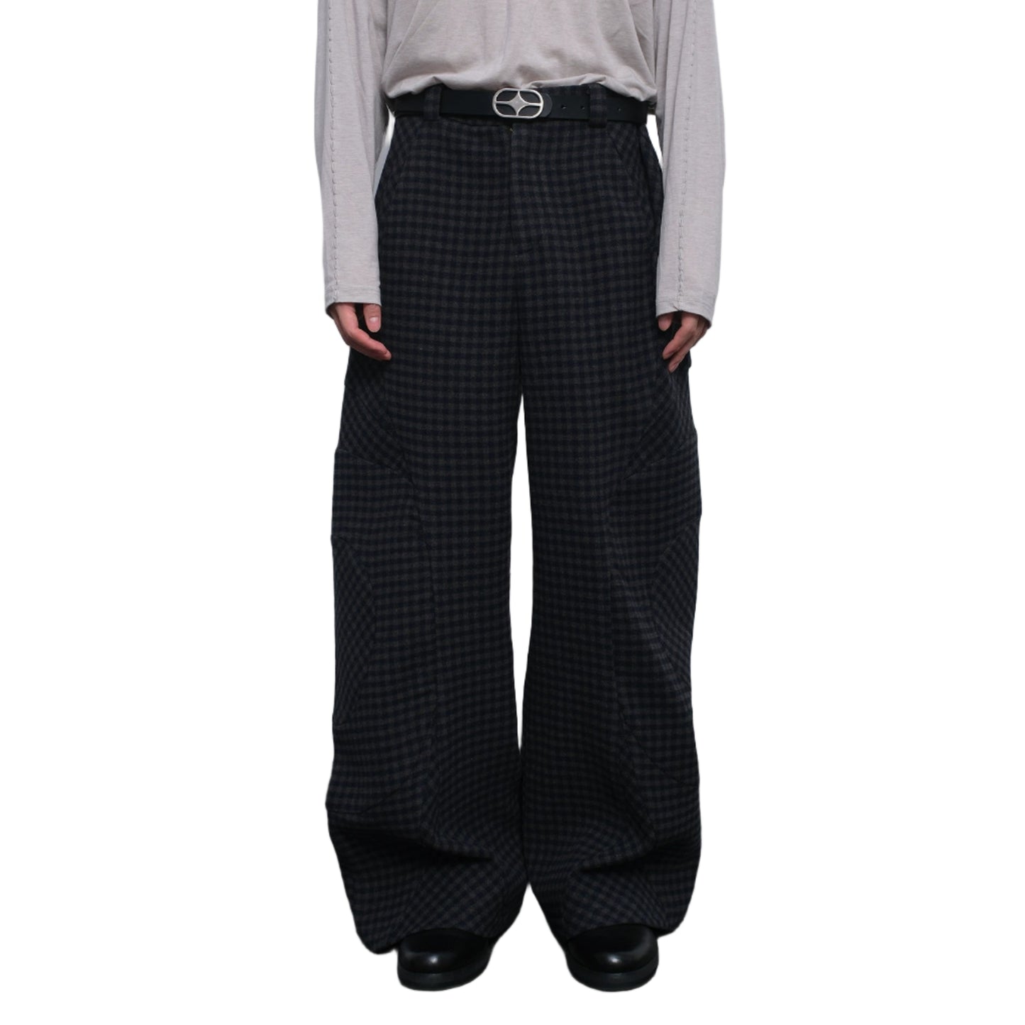 Wool Plaid Wide Leg Pants