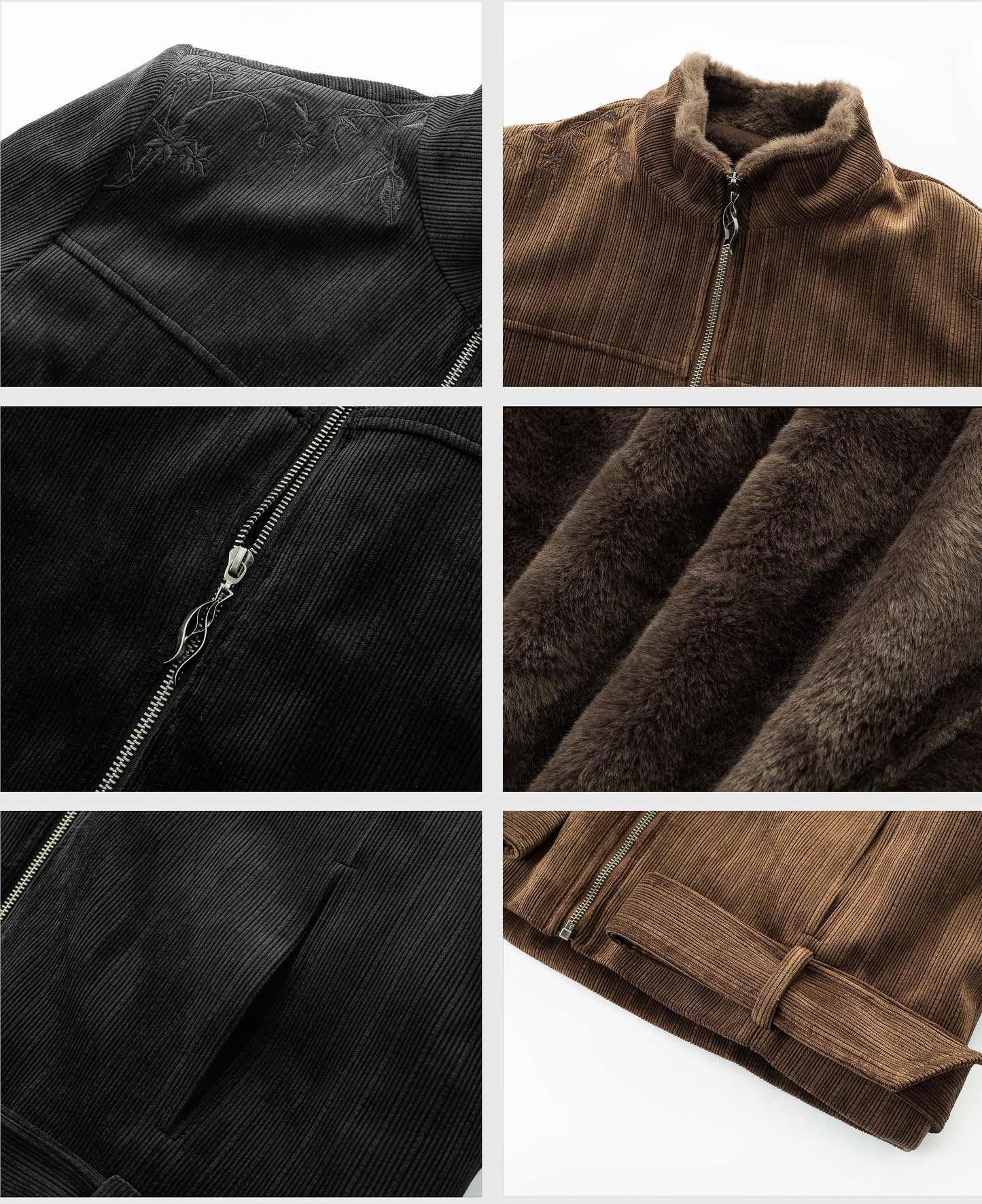 "Po Jing" 3D embroidered corduroy strap jacket