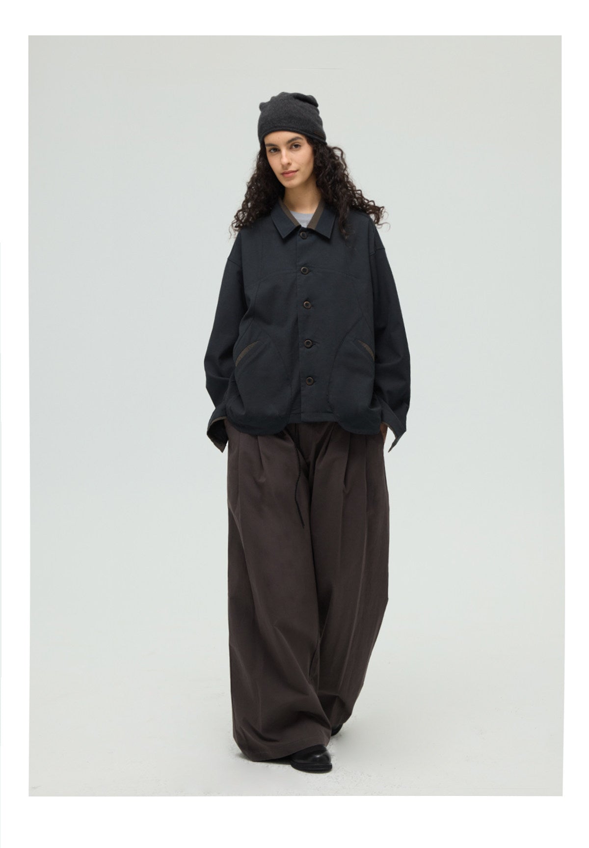 Multi-pleated loose wide-leg trousers