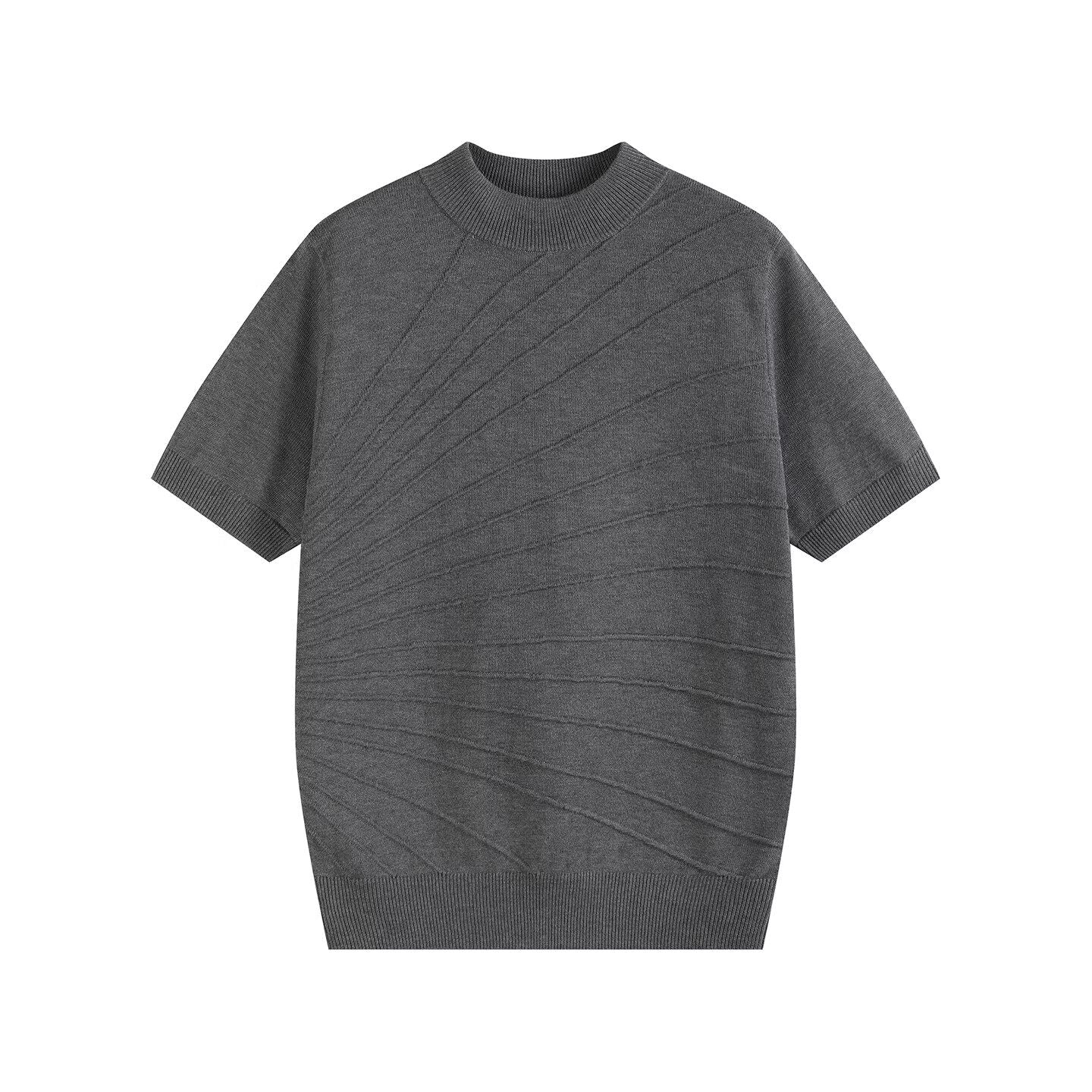 Sculptural Jacquard Mid Neck Short Sleeve Sweater