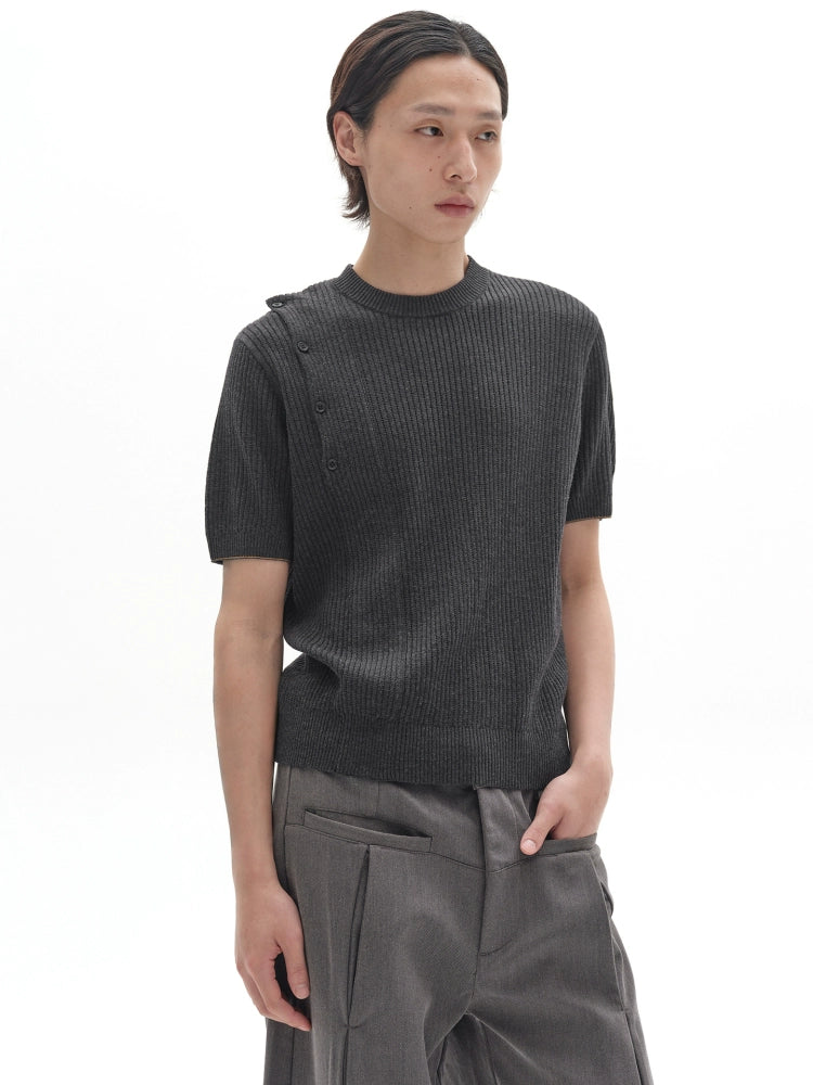 Button Short Sleeve Knit T-shirt