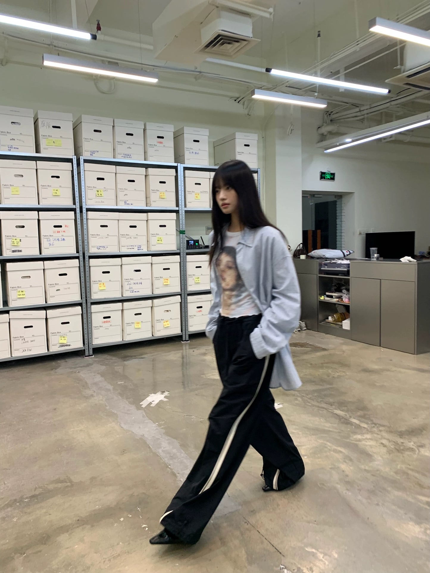 CONTRASTING LEATHER STRIPE TRACK PANTS