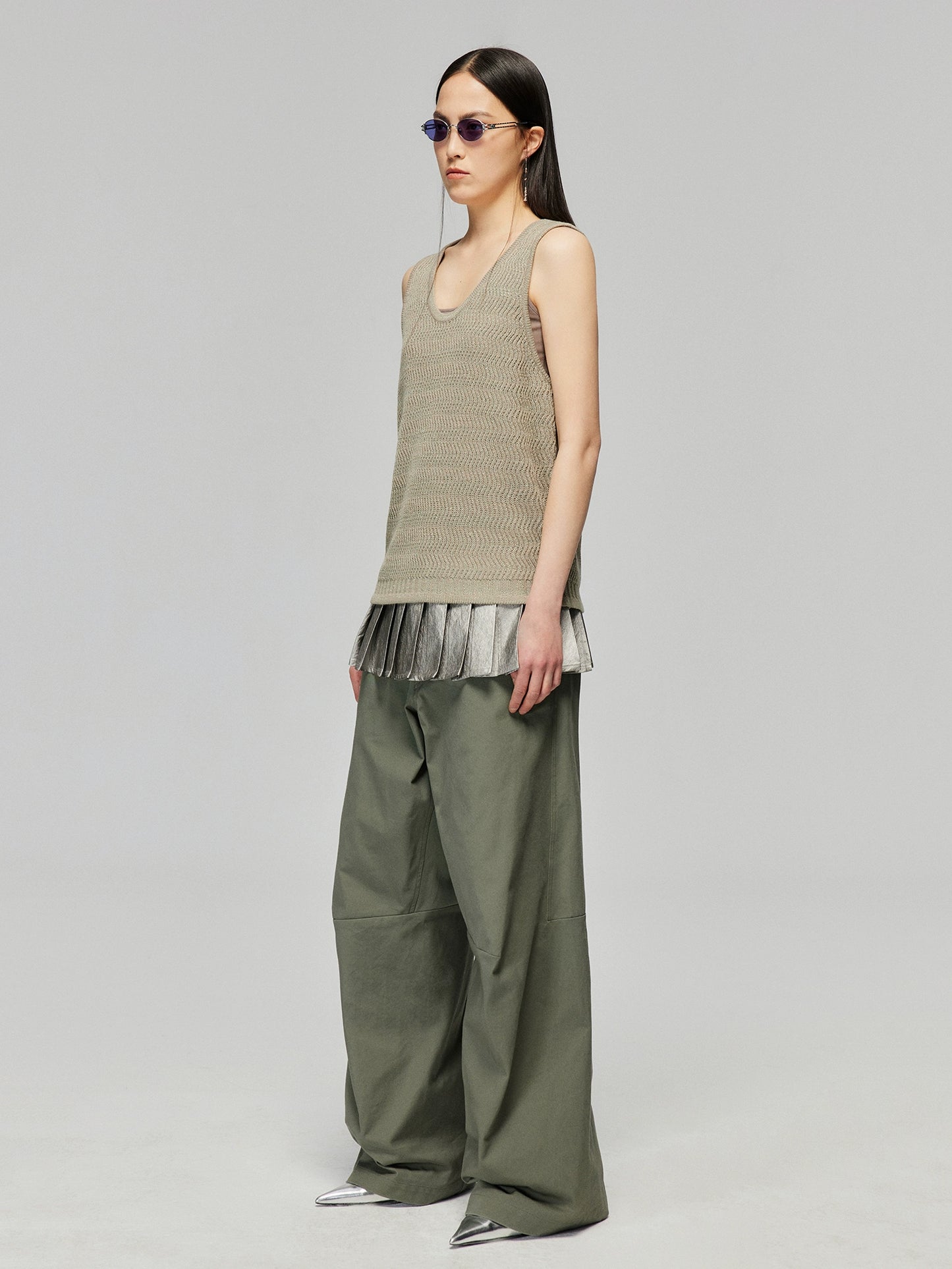 Silver pleated skirt