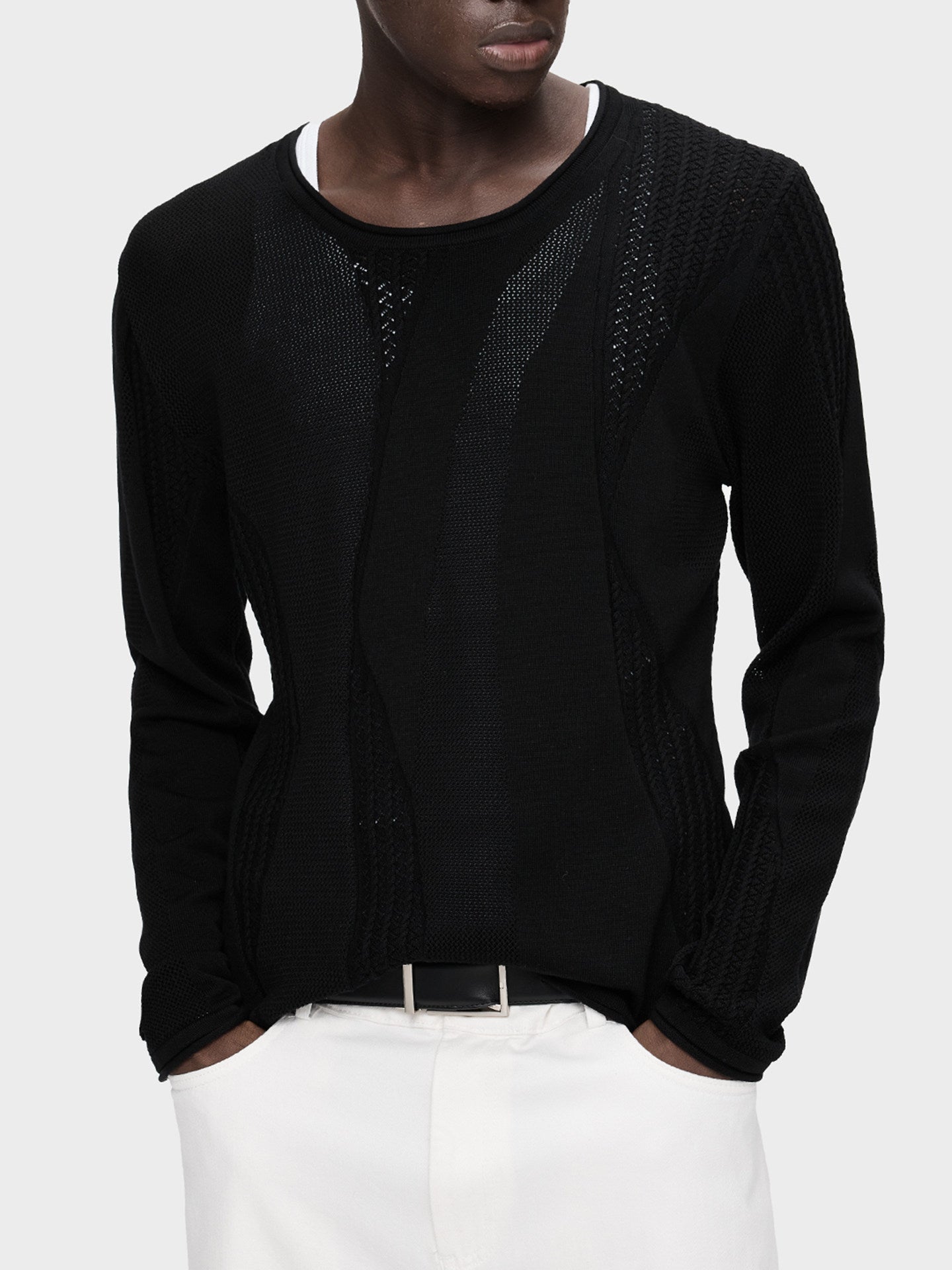 Patchwork sheer long-sleeve sweater