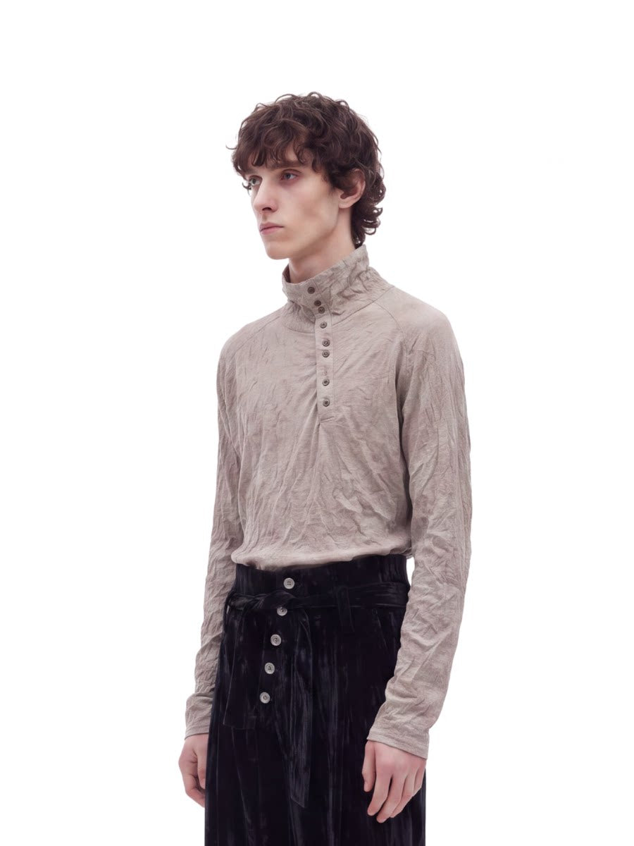 "Violin" pleated long-sleeve base T-shirt