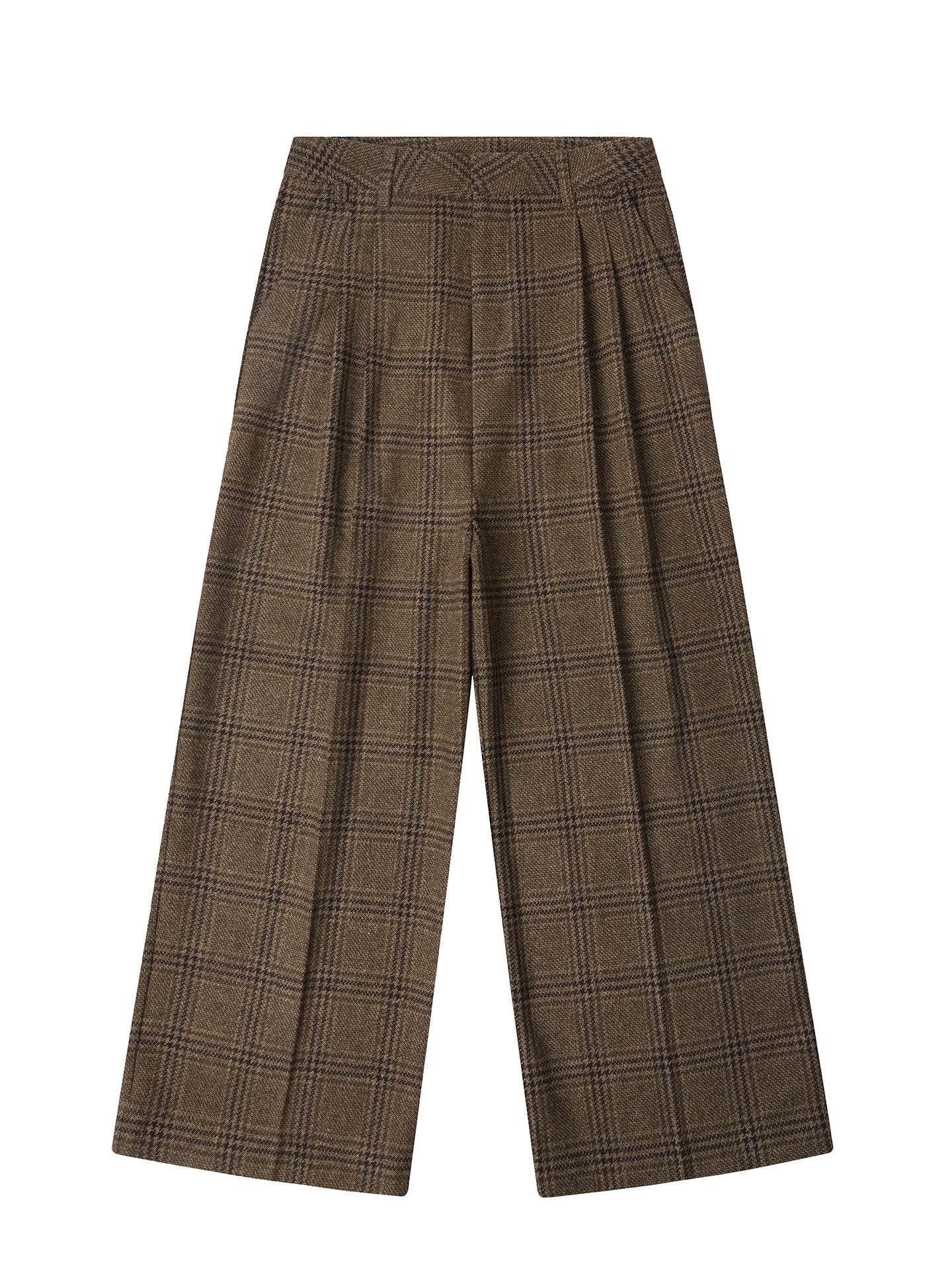 Plaid Wool Wide-Leg Pants