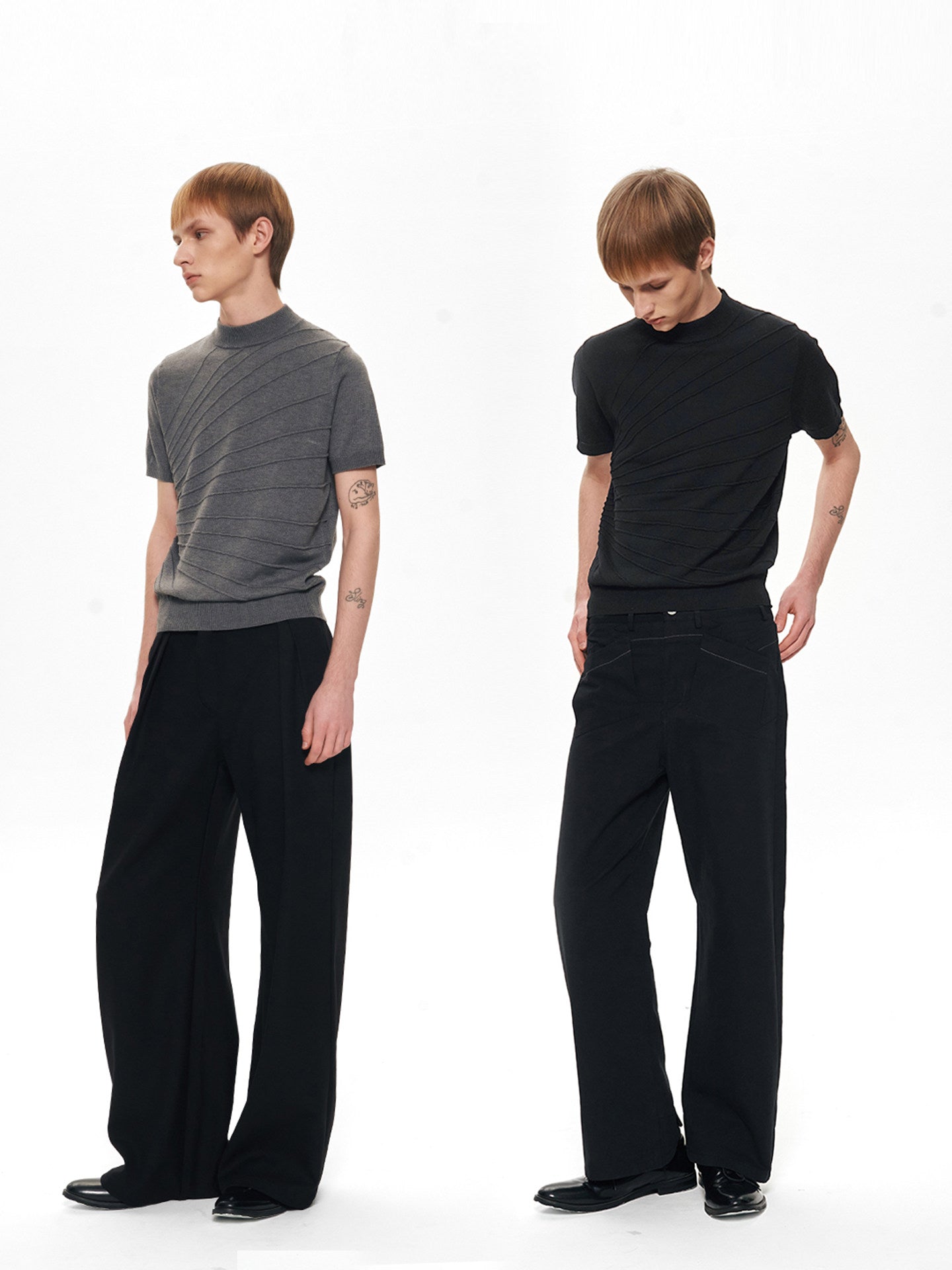 Sculptural Jacquard Mid Neck Short Sleeve Sweater