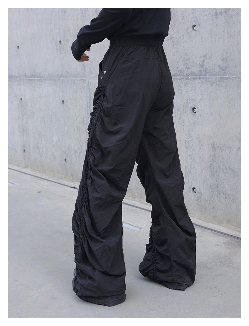 Pleated Spiral Loose Pants Black