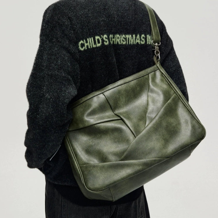 VINTAGE GREEN CRINKLED LEATHER SHOULDER BAG