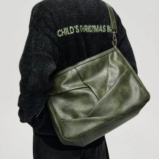 VINTAGE GREEN CRINKLED LEATHER SHOULDER BAG