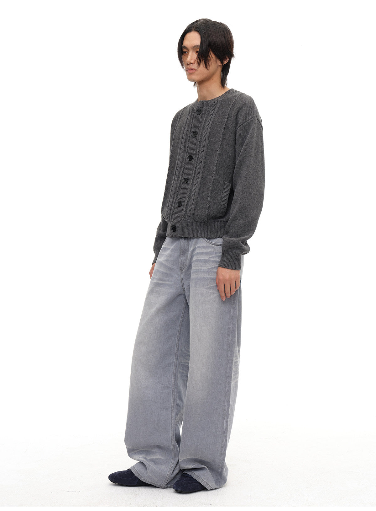 Cable crew neck cardigan