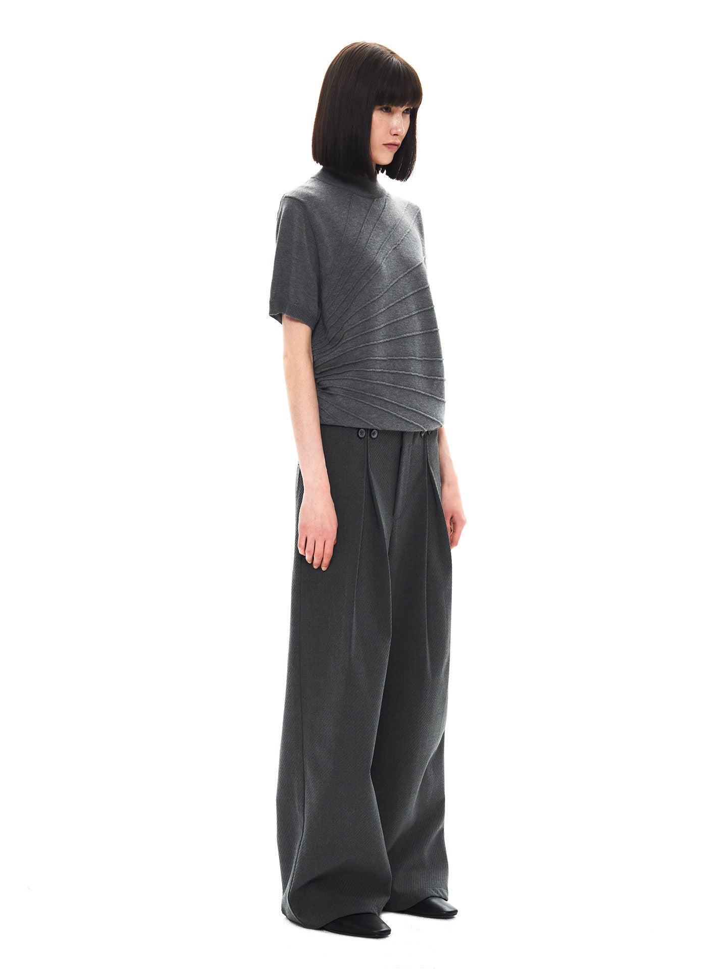 Mirror pleated straight-leg trousers