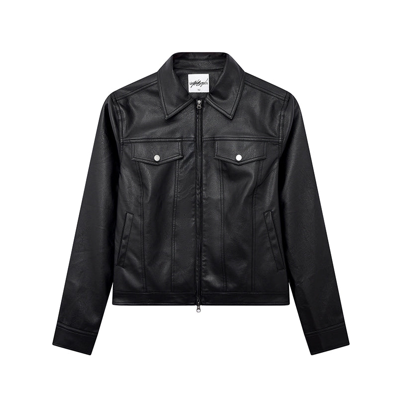 Cropped Double Zipper Leather Jacket