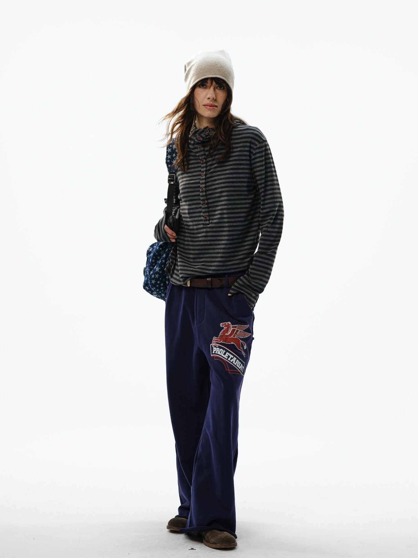 Striped polo hooded long sleeve T-shirt