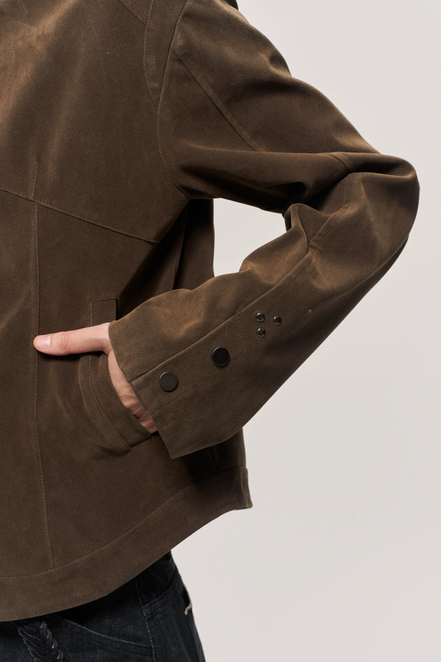 Cow Suede Brown Stand Collar Jacket