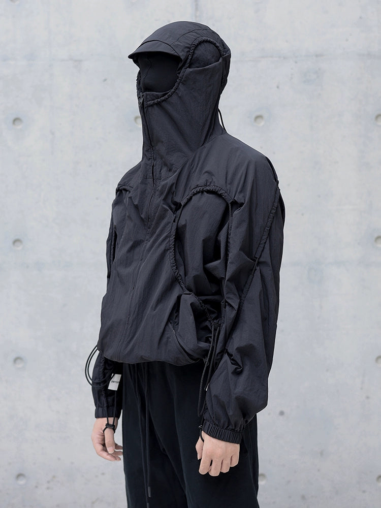 deconstructed drawstring hooded Nylon jacket