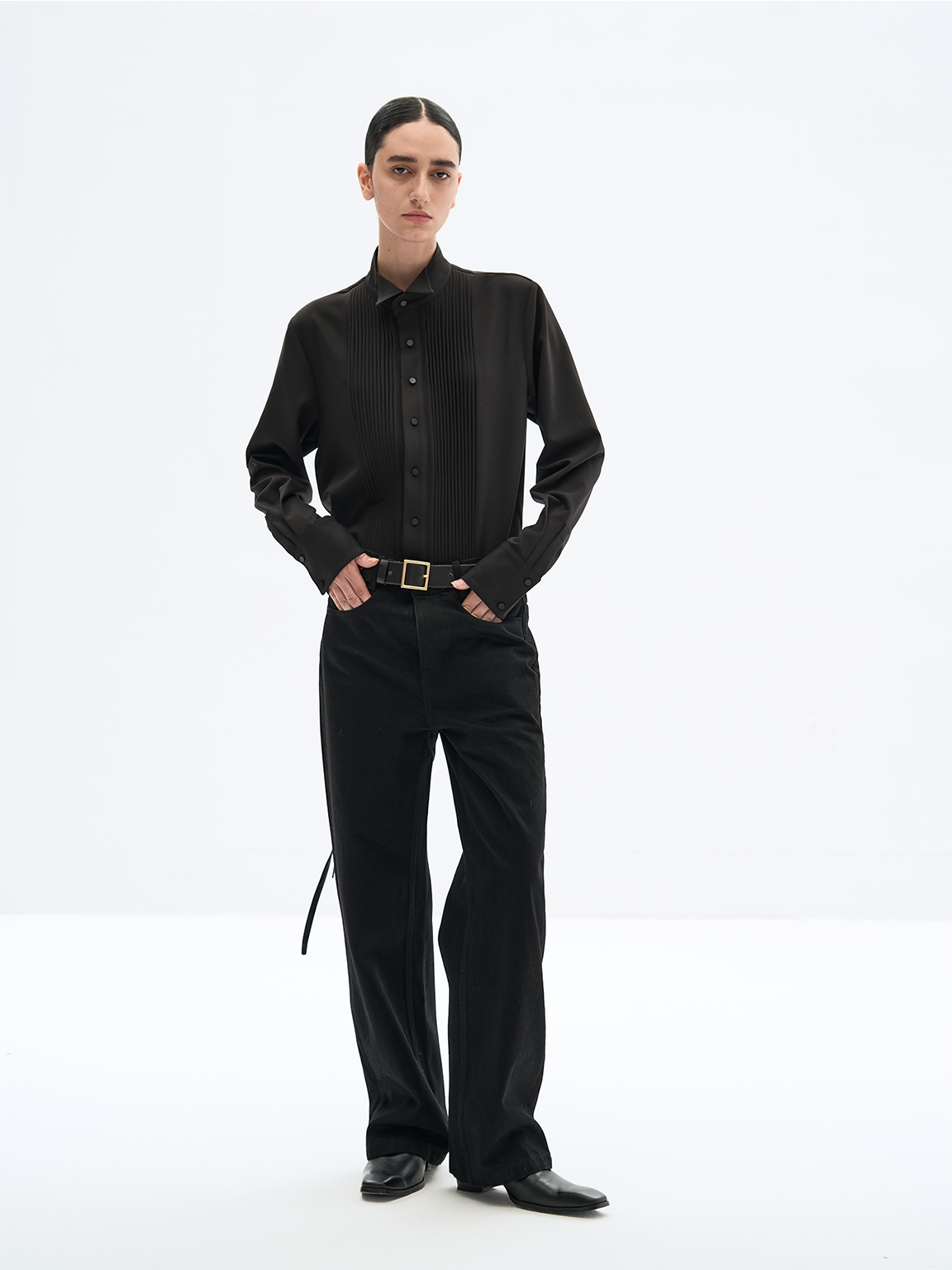 Organ pleats long sleeve shirt