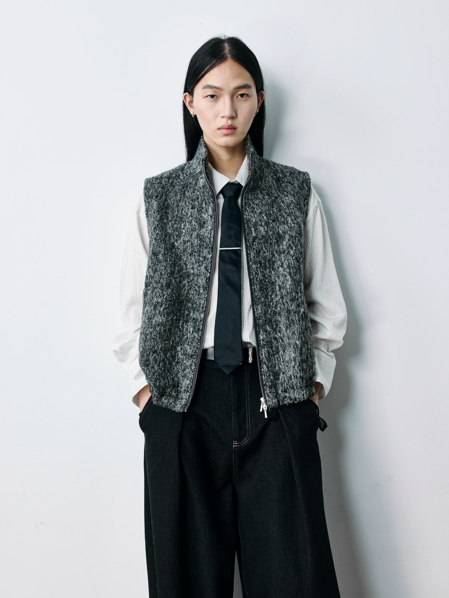 Crinkle Textured Wool Vest