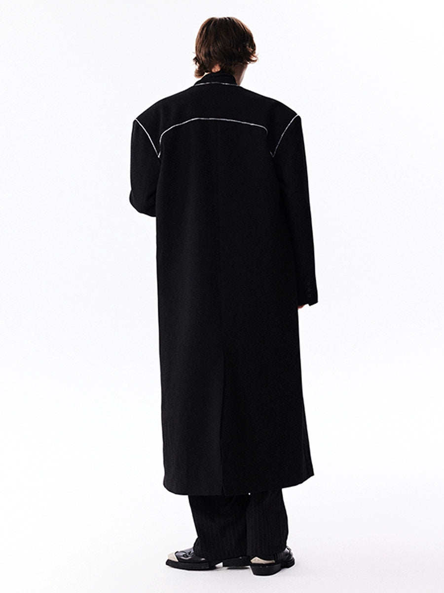 Wool Yoke Chain Padded Shoulder Heavy Coat