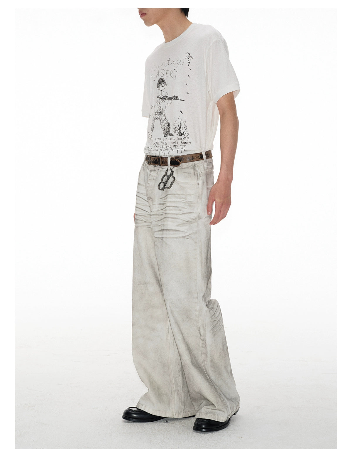 Dirty Aged White Cow Straight Wide Legs Jeans