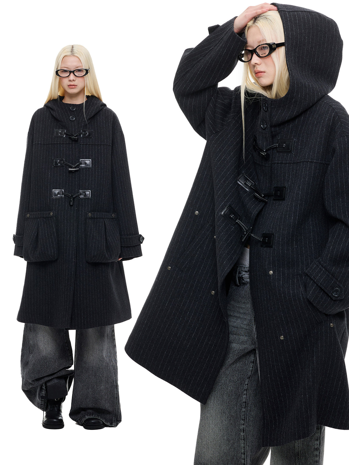 Hooded horn button coat