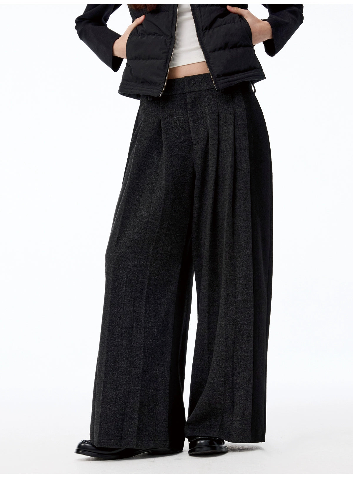 Paneled Pleated Straight Wool Trouer