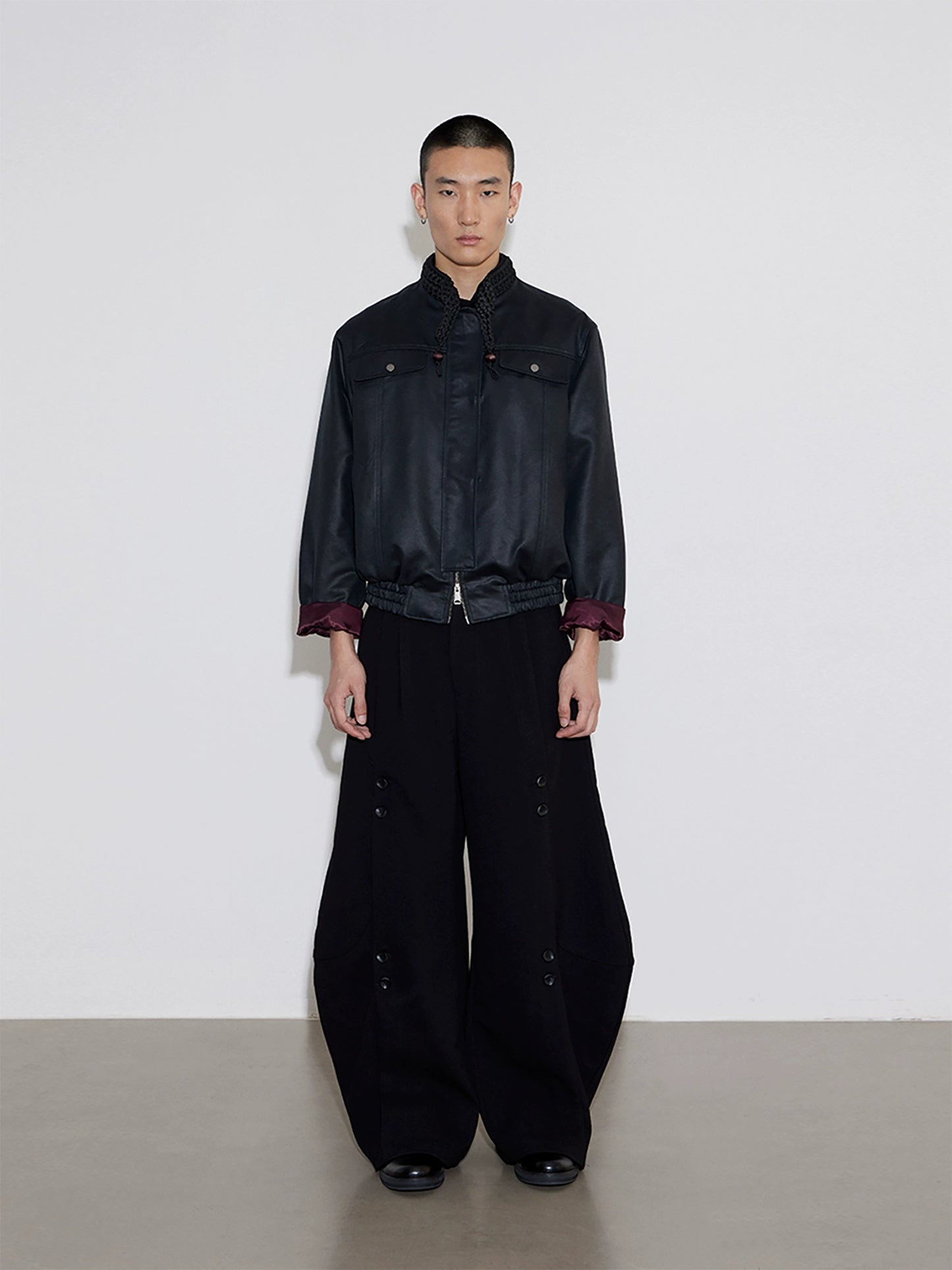 Knitted Collar Woven Collar Leather Jacket