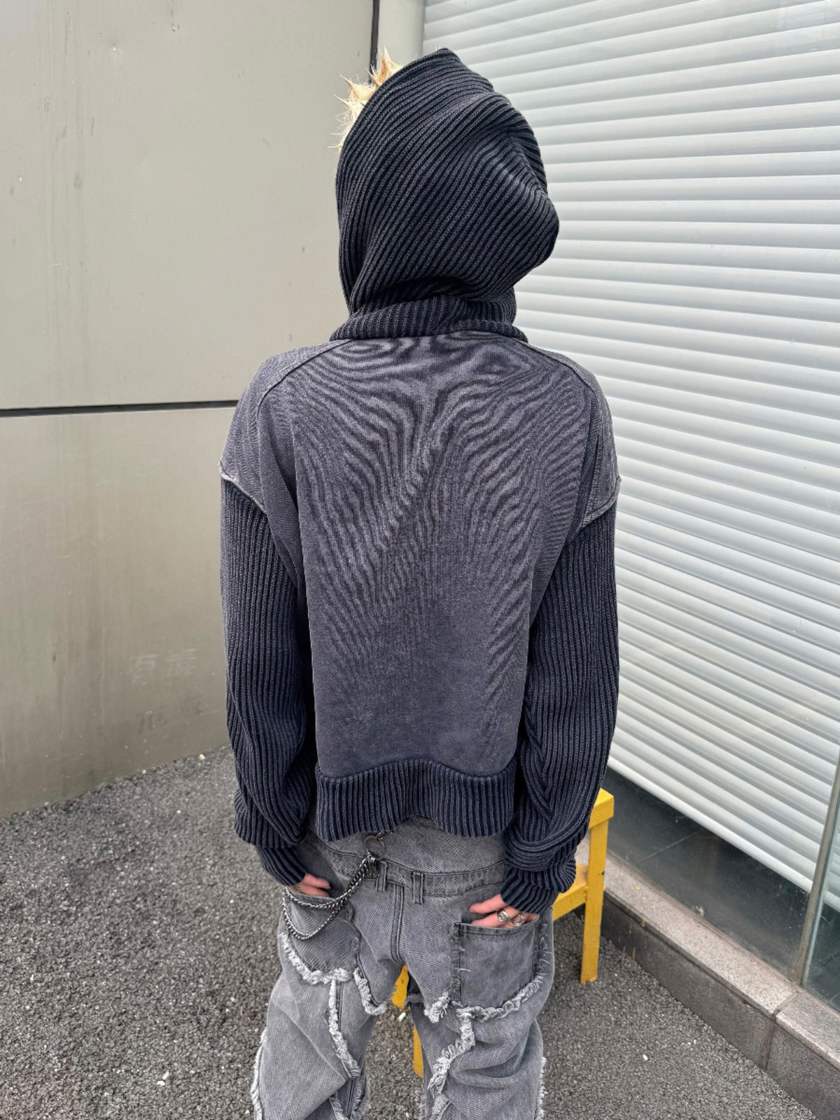 Heavyweight Washed Print Roving Patchwork Sweater