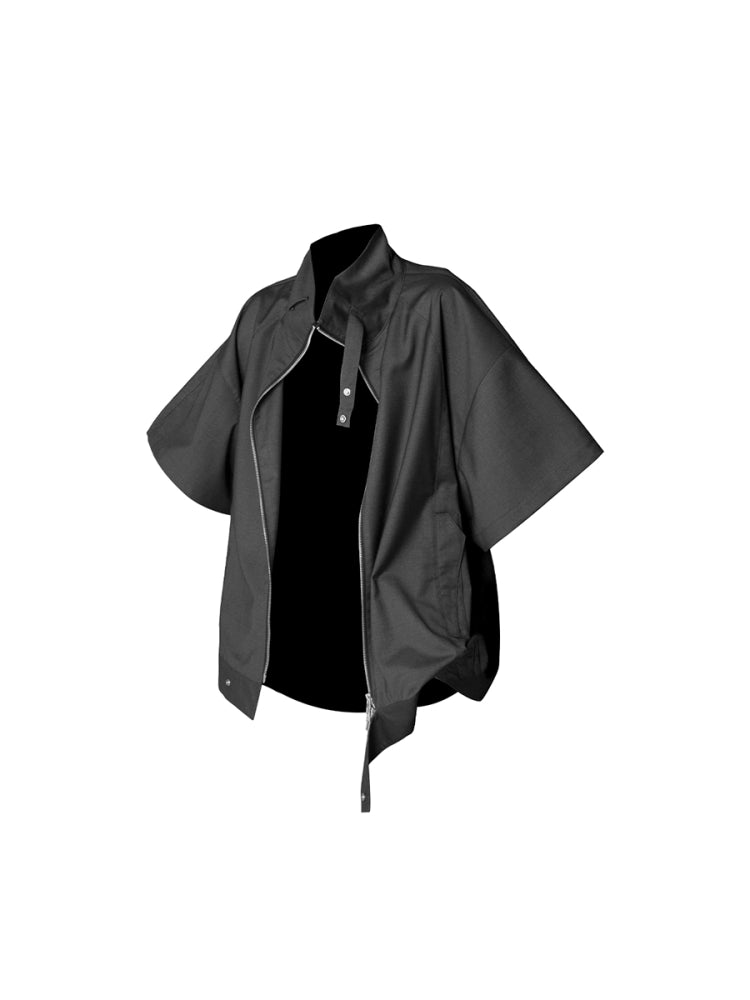 Stand Collar Zip Up Short Sleeve Shirt