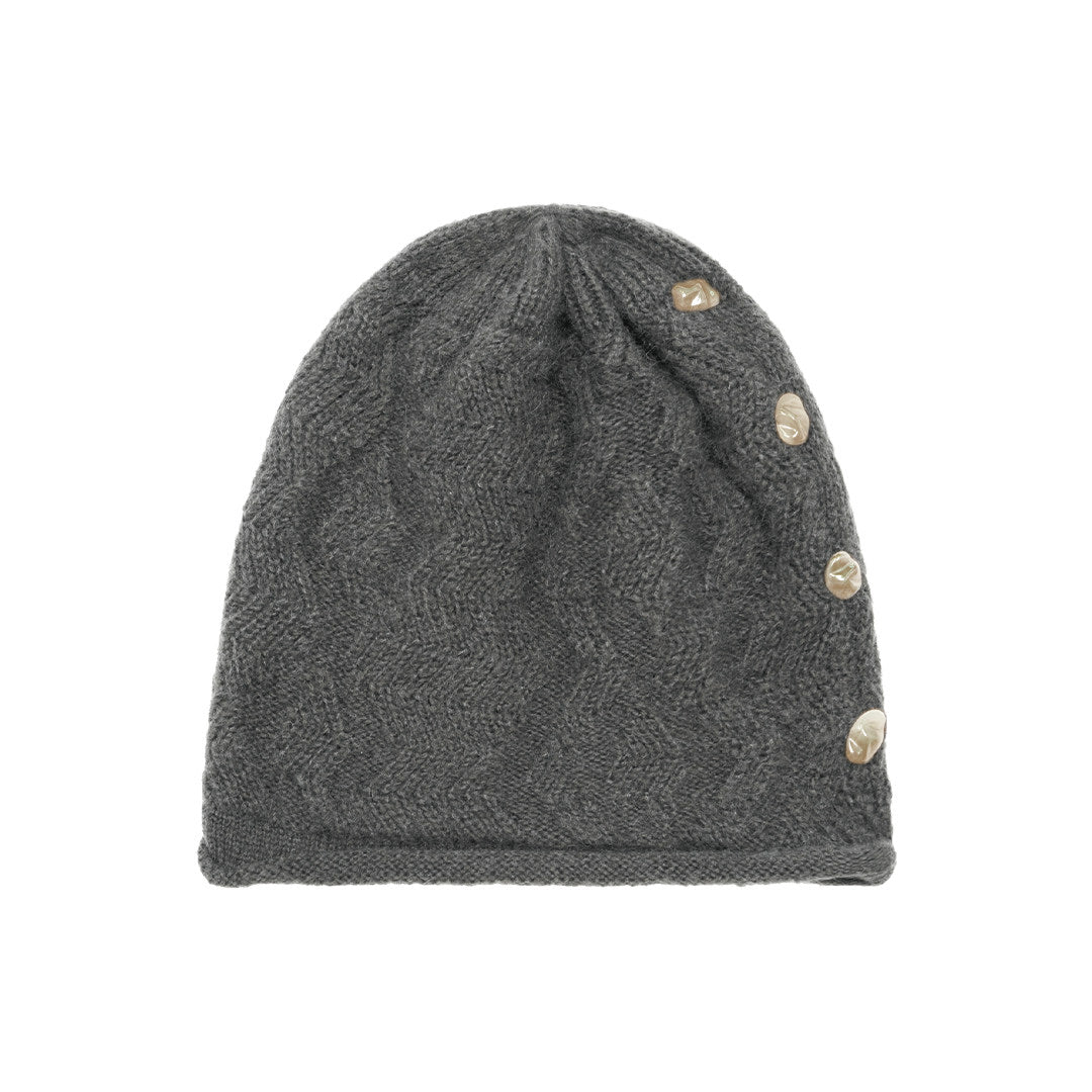 Button-up trim stacked wool knit beanie