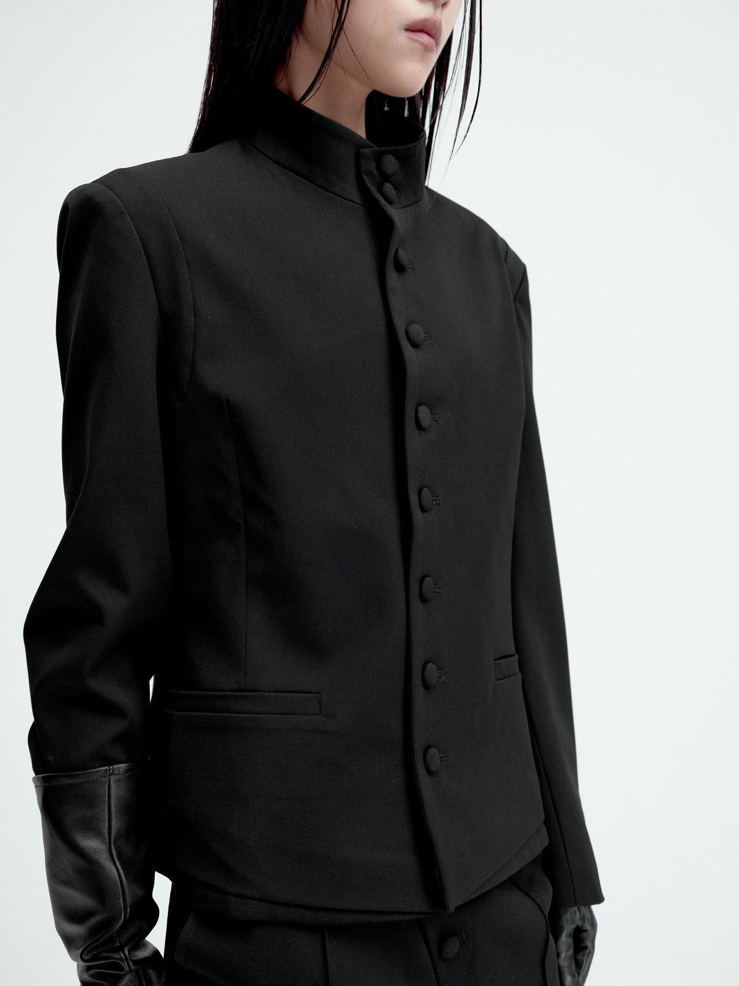 Double-layer buttoned wool jacket