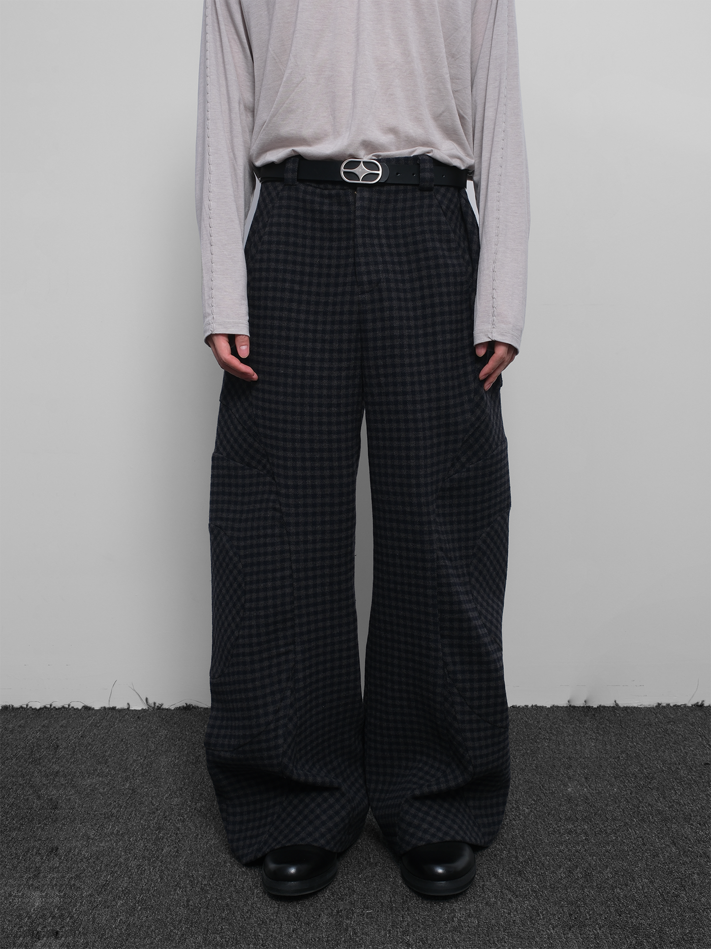 Wool Plaid Wide Leg Pants
