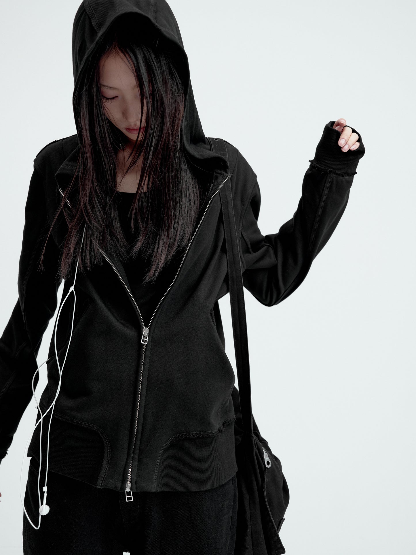 Back-stitched zipper hoodie