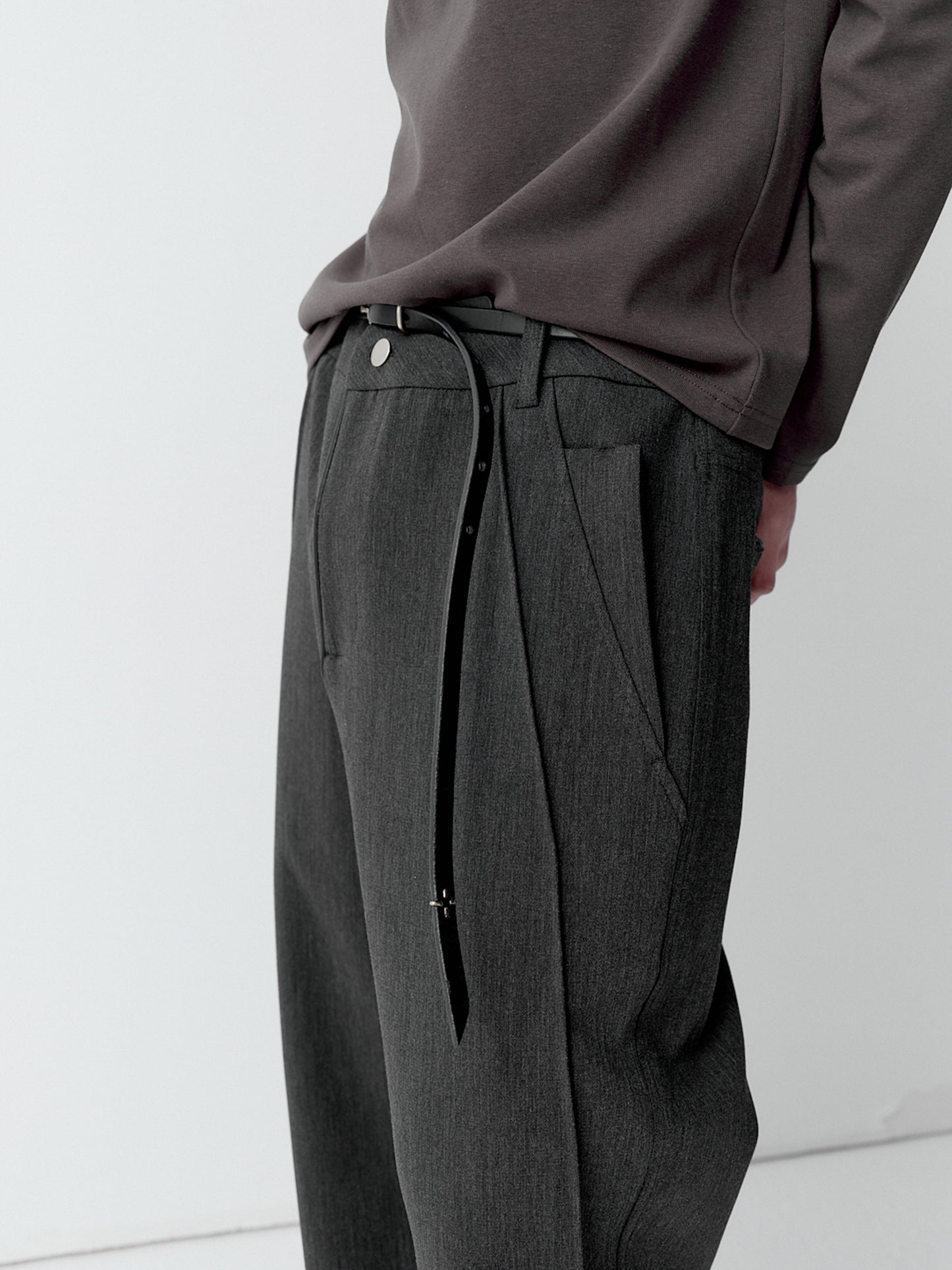 Structure leather patchwork trousers