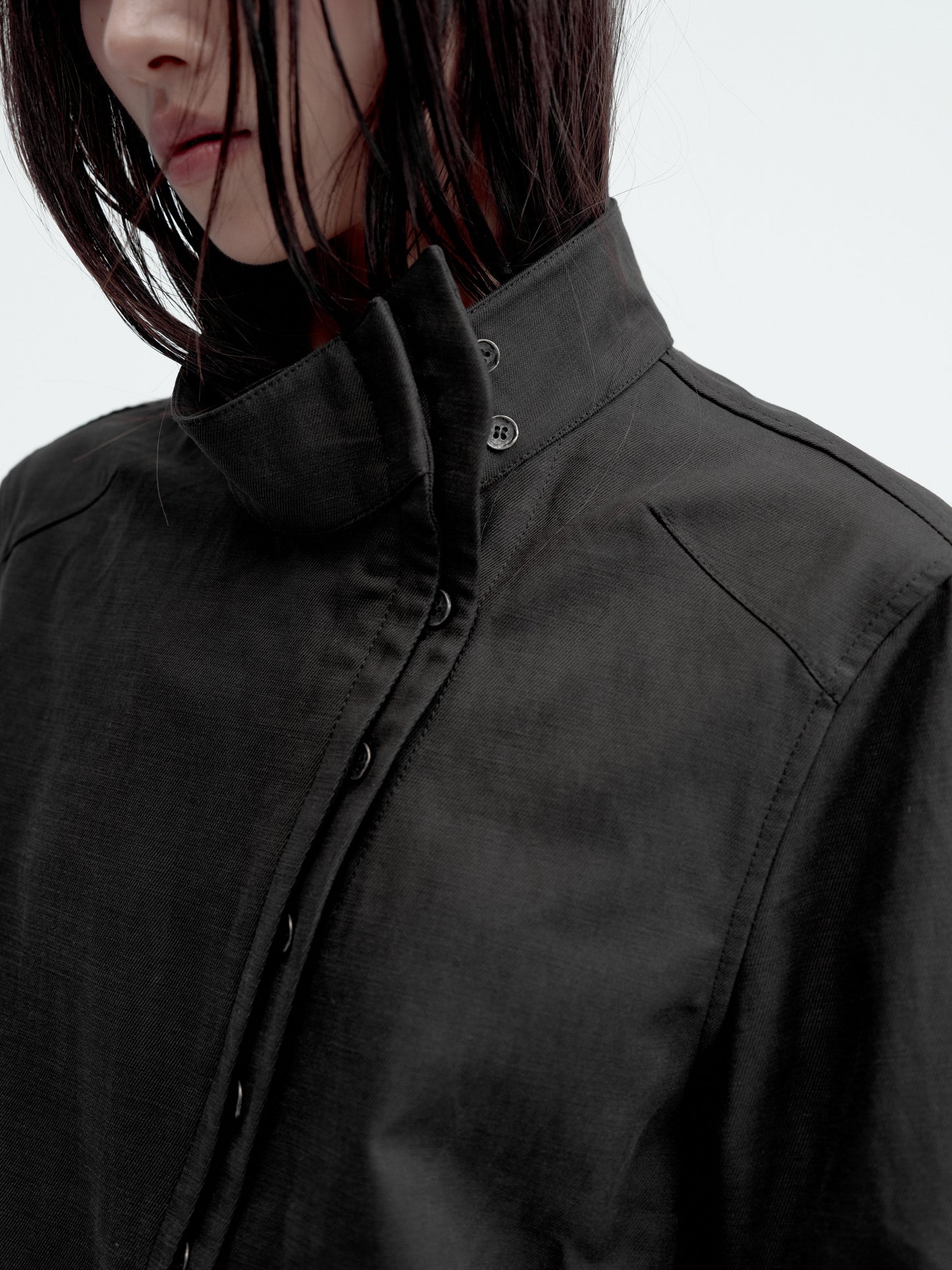 Curved Placket Double-Layer Jacket