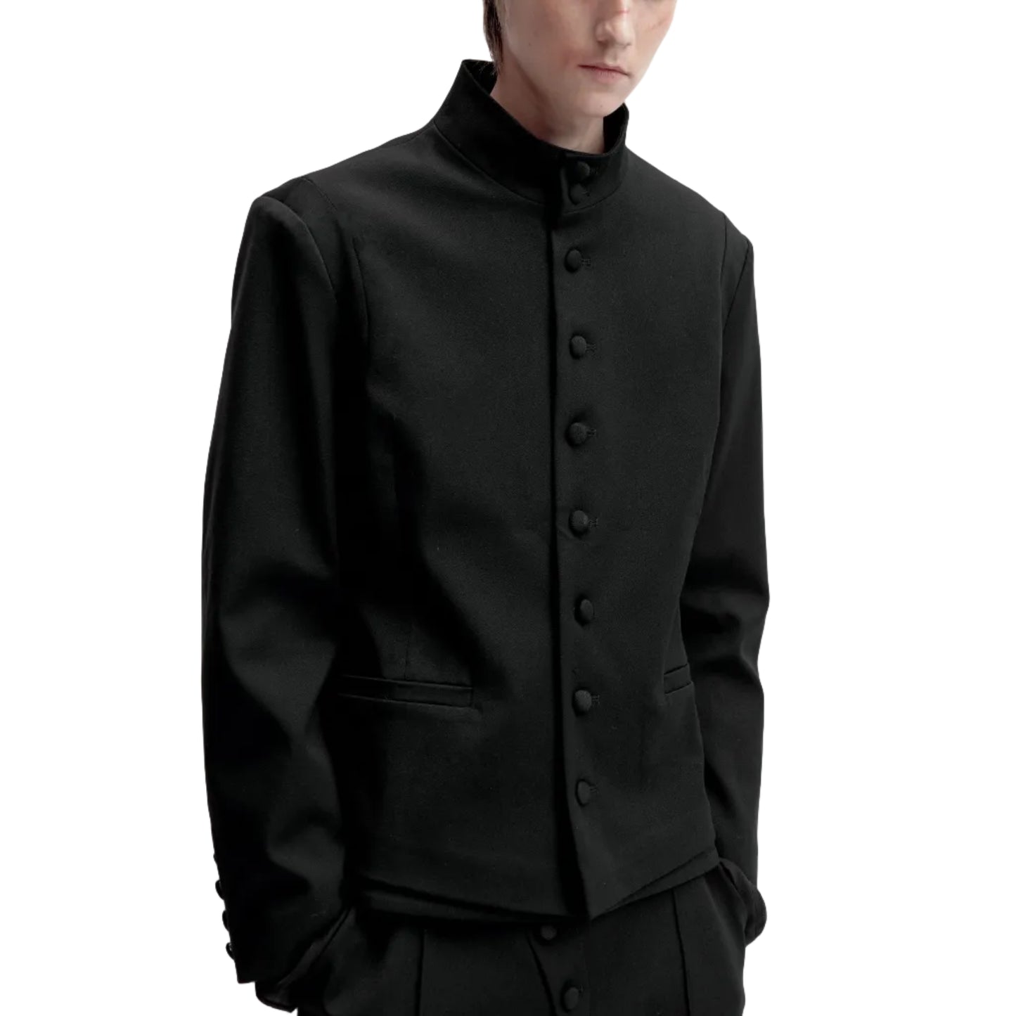 Double-layer buttoned wool jacket