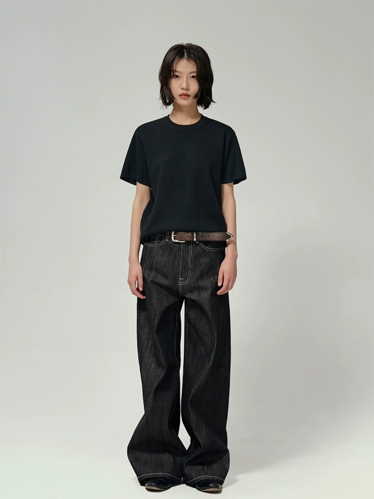NARROW RAW WIDE-LEG JEANS