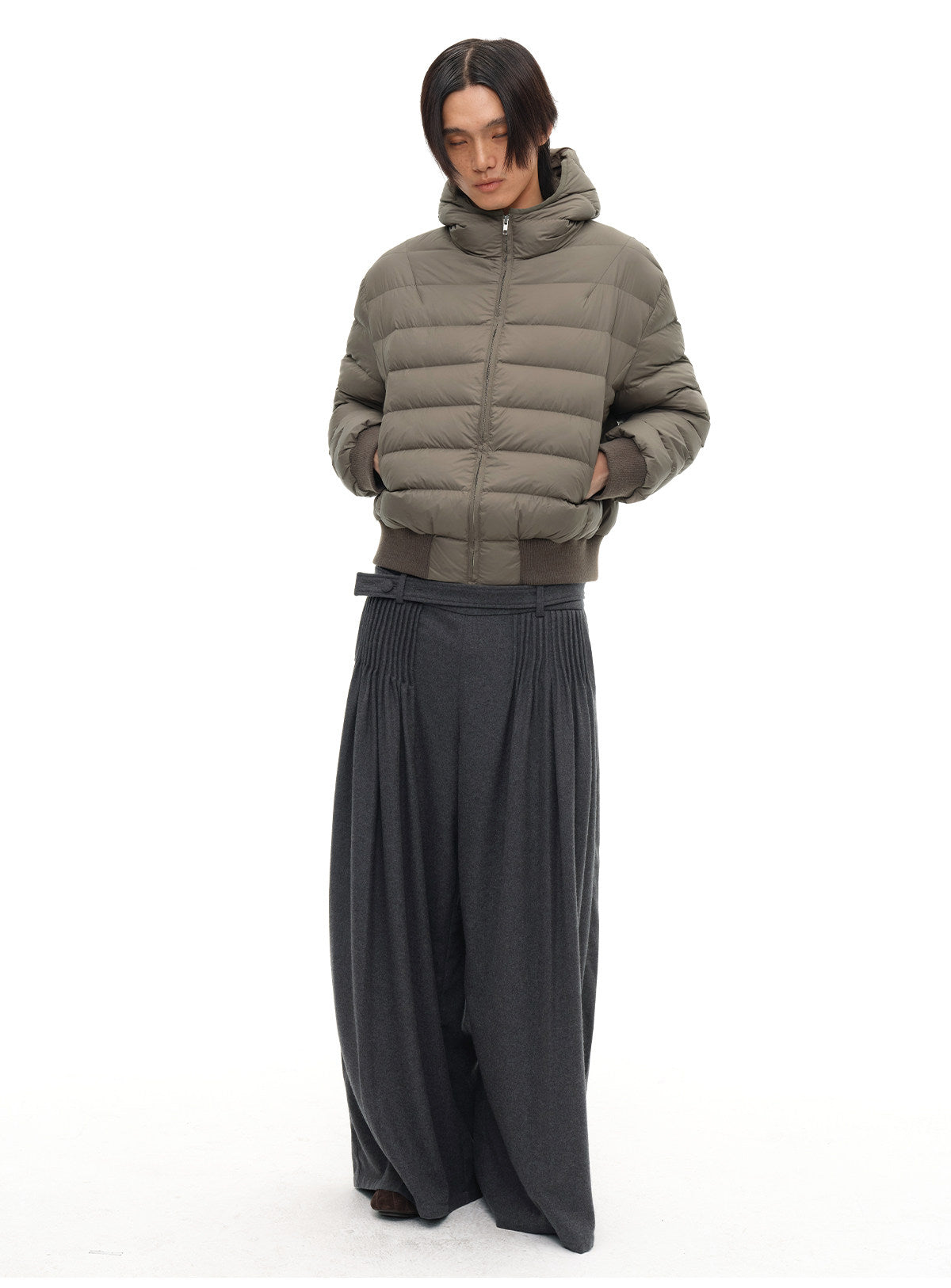 Loose Hooded Pork Rib Down Jacket
