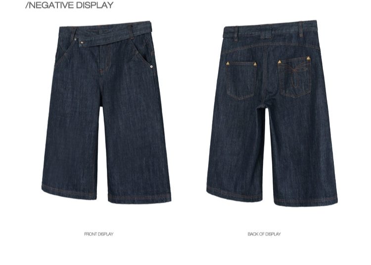 Jewel Belt Cow Straight-leg Jorts